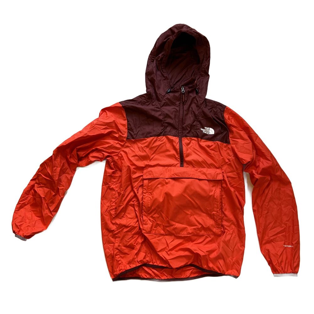 The North Face Windwall Packable Anorak Jacket Orange Maroon Half Zip Pullover M